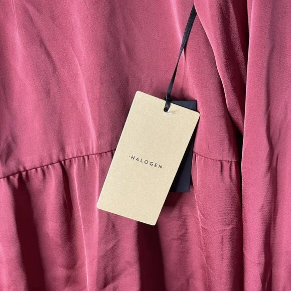 Halogen Dress Womens 2XL Burgundy Tiered Babydoll Long Sleeve Keyhole Ruffle Hem - Picture 4 of 6